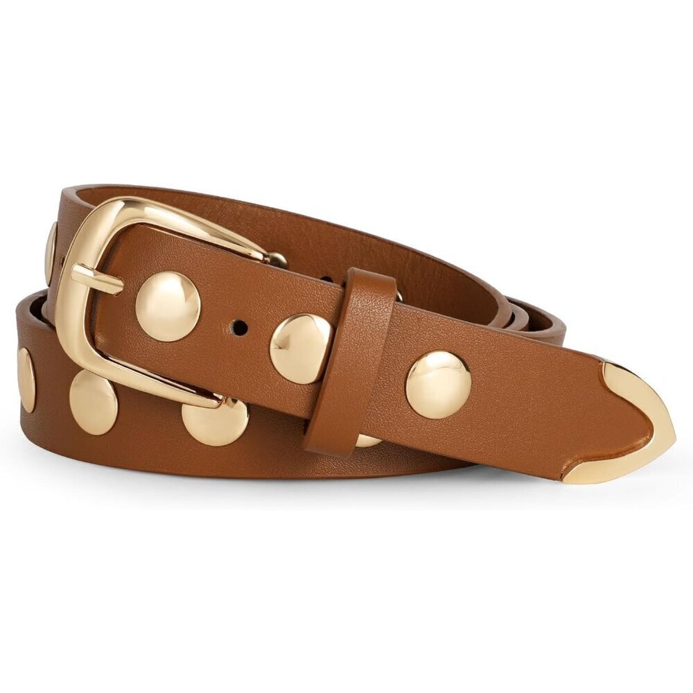 Women Leather Belt Studded Vintage Fashion Faux Leather Adjustable for Jeans